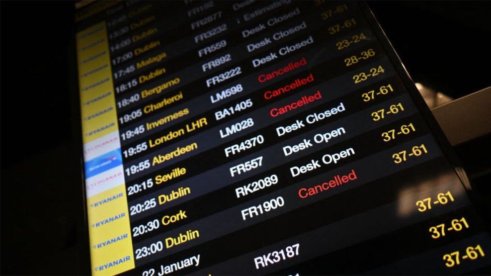 Flight board at Manchester Airport